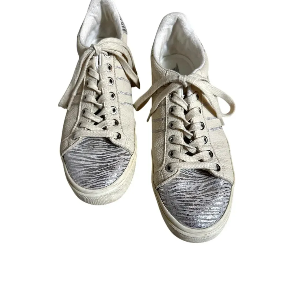 Gola sneakers Orchid II Zebra creamy white & silver leather animal print  Sz 9